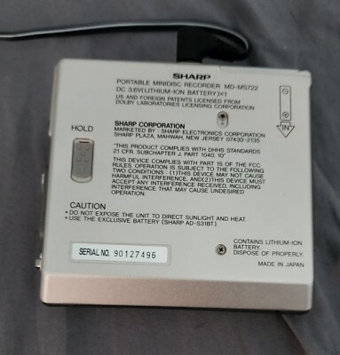 SHARP MD-MS722-S PORTABLE MINIDISC RECORDER Player - MD