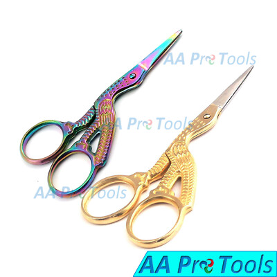 2 Pair of Sewing Scissors 3-1/2'' Stork Shaped Sewing Scissors Multi & Gold Color