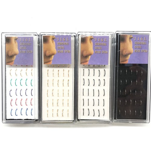 Stainless Steel Colorful Nose Ring Nostril Ring Body Piercing Jewelry 40pcs/box - Picture 6 of 13