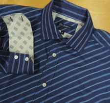 ROBERT GRAHAM Woven Blue w Stripes Checkered Flip Cuff Luxury Shirt XL EUC
