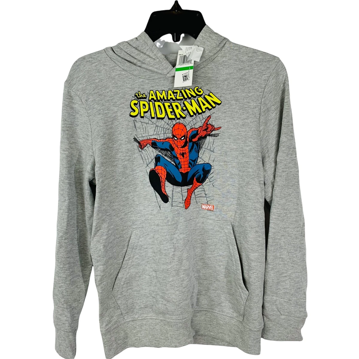 New Marvel The Amazing Spider-Man Boys Large Grey Graphic Hoodie NWT | eBay