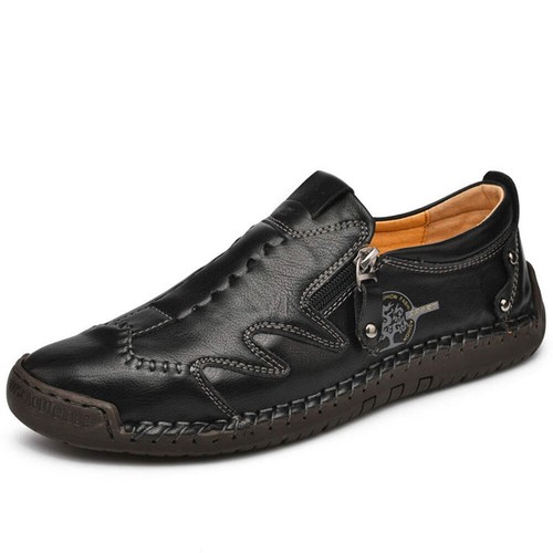 Herren Business Leder Schuhe mit Reißverschluss Runde Spitze Flacher Absatz Mikrofaser