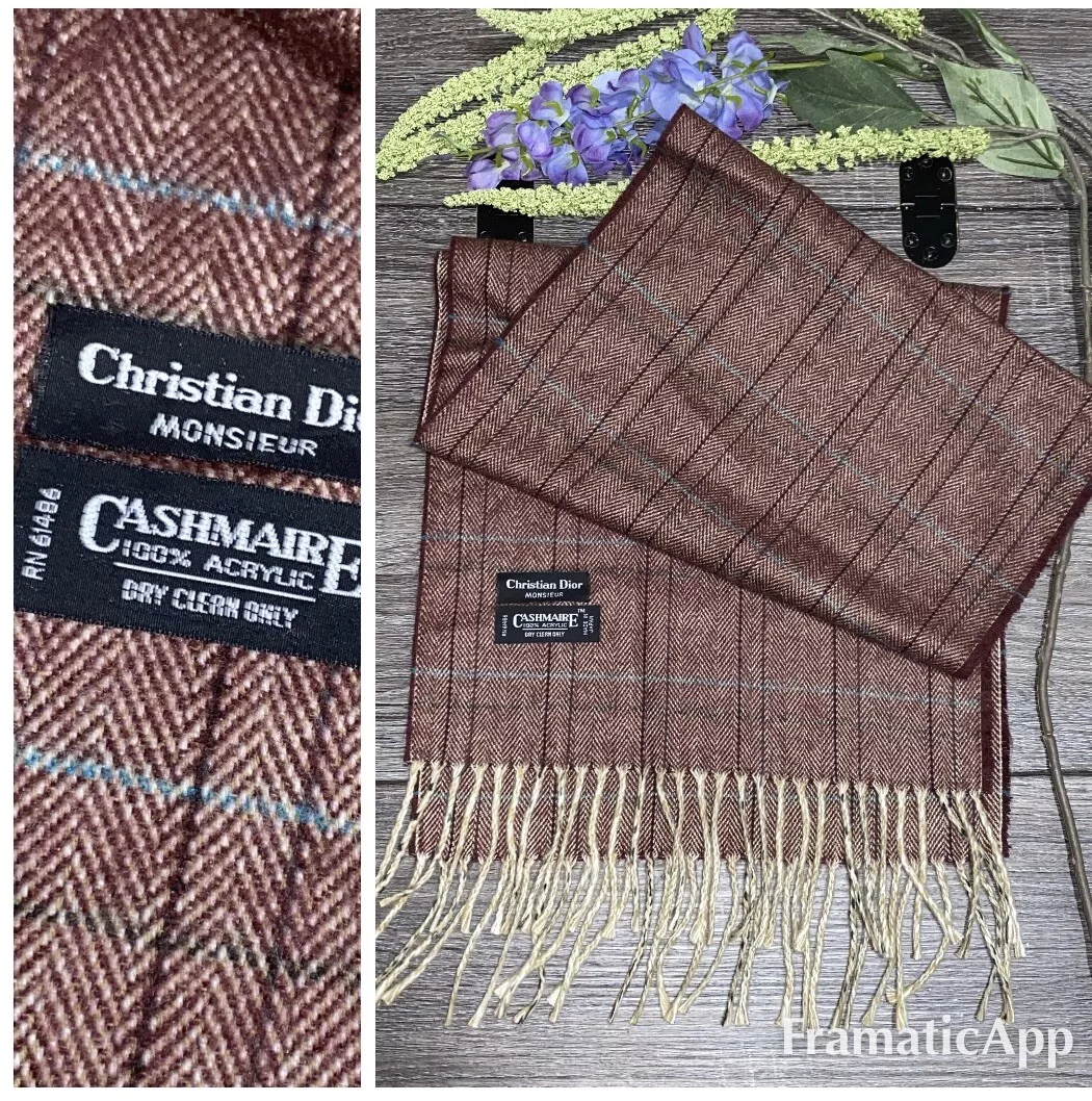 Écharpe d'hiver homme Christian Dior Cashmaire 100 % acrylique marron plaid EUC