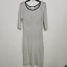 Beige by Eci Stretch Dress Texture Sheath Beige w/Black Midi Cocktail  Bodycon M