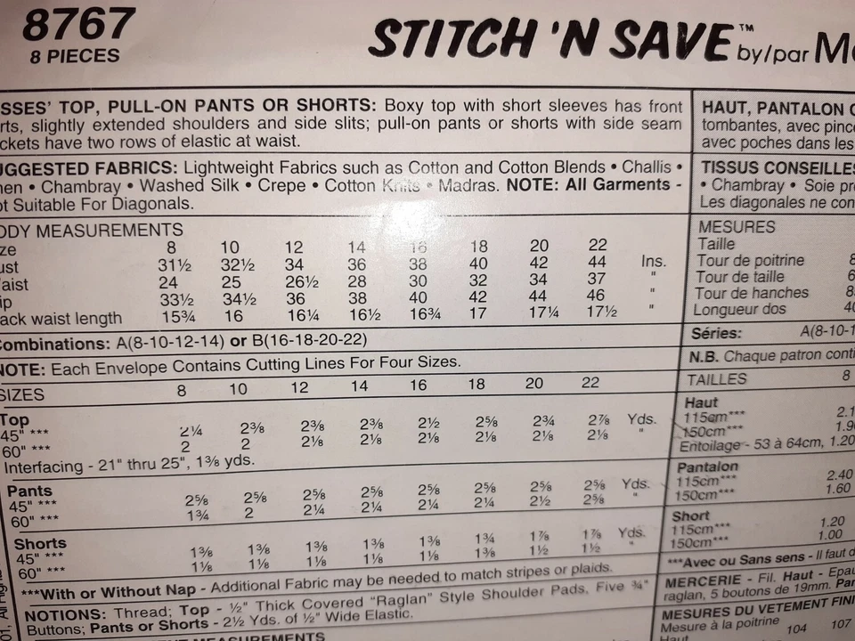 Button Top Pull On Pants Shorts Stitch N Save 8767 Sewing Pattern 16 18 20 22 - Image 4 of 4