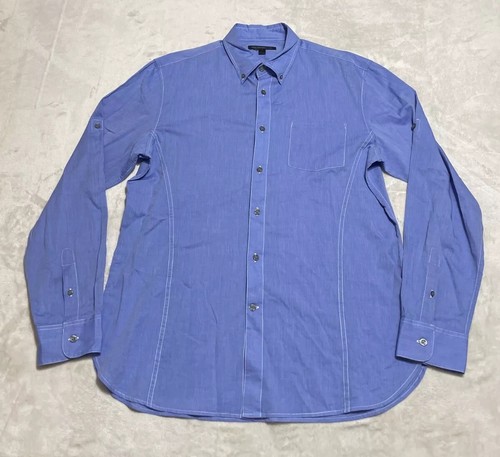 John Varvatos, John Varvatos Shirt Women's Size Large Blue Long Roll Tab Sleeve Button Up Top