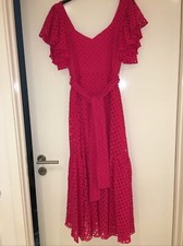Zara Fushia Embroidered Dress With Ruffle Sleeve +Matching Tie Belt Size XS BNWT