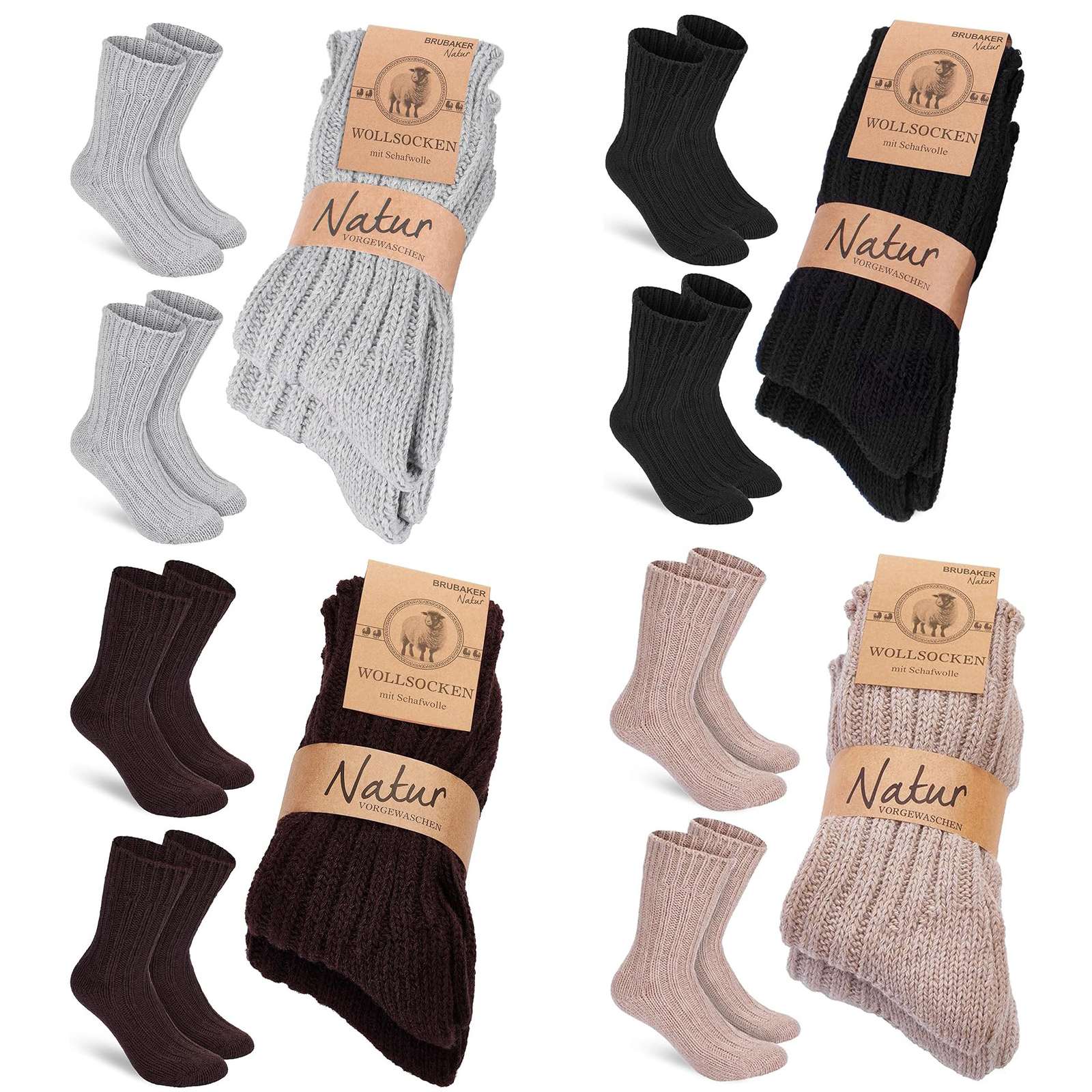 2 Pares Calcetines de Lana Calcetines Invierno para Hombre Mujers con Lana Oveja