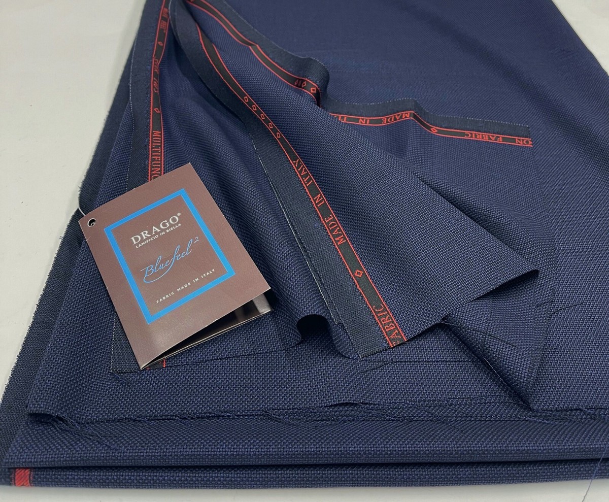 Navy BLUE Super 140'S Wool Suiting Fabric HOPSACK Merino Twill