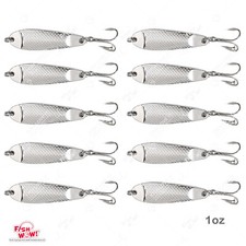10pcs Fish WOW! 1oz Casting Jig Hammered spoons Silver Treble hook Spoon Lures