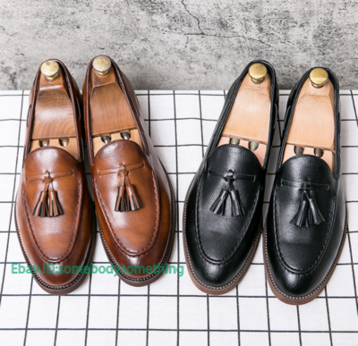 Democracy leather Brown Tassle Loafer Business Casual Shoe Men’s Size 10 -C British Mens Tassel Flat Casual Loafers Dress Oxford Faux  main image 2