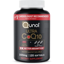 Qunol Ultra CoQ10 100 mg, Water & Fat Soluble 3x Better Absorption, 120 Softgels