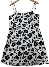 Old Navy Womens Fit & Flare Tie-Strap Linen Mini Dress Sz XL White Black Floral