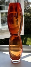 Riihimaki Riihimaen Lasi Oy Finland vintage 1970s Tapered amber and clear vase