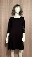 Talbots Women’s Size 12P Black Rayon Blend Embroidered Sleeve Fit & Flare Dress