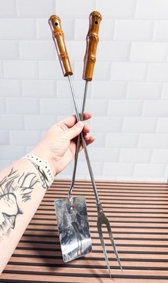 Pair Of MCM Bamboo Style Grill Tools