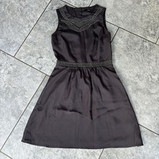 Oasis Grey Silky Feel Dress Beaded Detail Size 10 Tea Dress