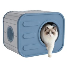Outdoor Cat House Weatherproof Insulated Resin Shelter Easy Assemble Blue