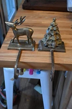 Vintage Brass set Deer Reindeer Stocking Holder Deer Reindeer & Christmas Tree