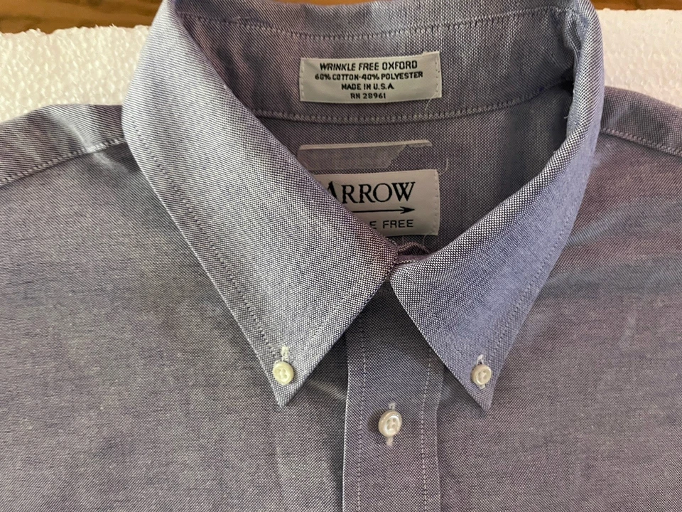 Arrow Vintage Shirt Men’s Size 16 Blue Oxford Shirt 32/33 Wrinkle Free Oxford - Image 2 of 4
