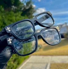 Unisex Triple Cross Black Full Frame Non-Prescription Tints/Glasses