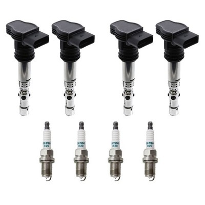 Eldor 4 Ignition Coils Denso Iridium Spark Plugs Kit for Golf Jetta TT A4