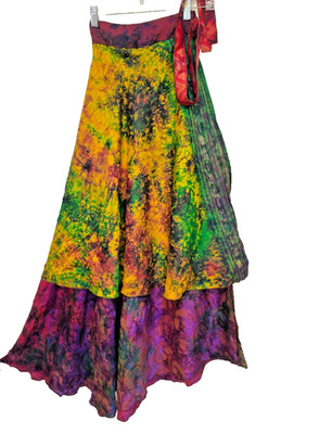 NirviLush 100% Silk Tie Dye Magic Wrap 2 Layer unique Handmade Boho Hippie Skirt