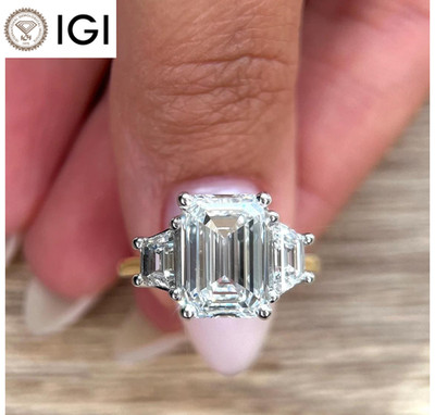 3,00 ct Smaragdschliff IGI Lab Created Diamant Verlobungsring 14k...