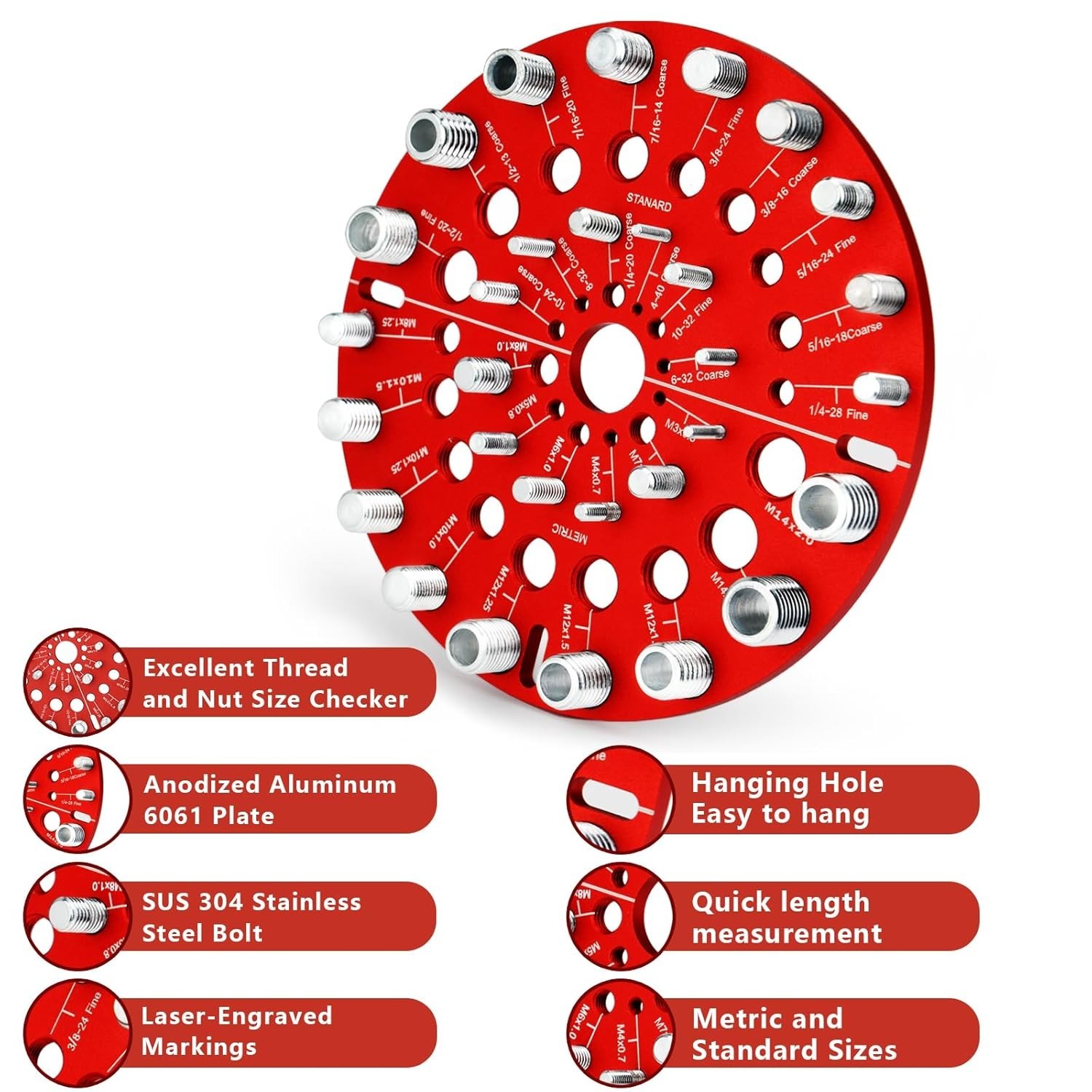 Nut and Bolt Thread Checker - 30 Standard and Metric Bolt Size Finder Bolt an...