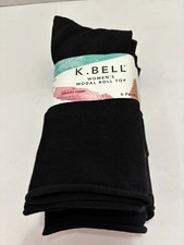 K Bell Women's Size 5.5-10 Modal Roll Top Crew Socks 6 Pairs Black
