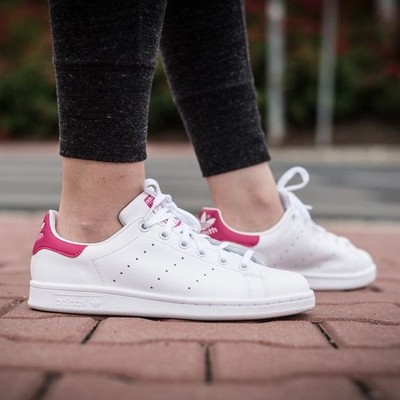 Brand New Size 6 Adidas Stan Smith J Big Kid's Shoes White-Bold Pink b32703