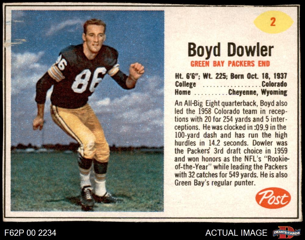 1962 Post Cereal #2 Boyd Dowler Packers Colorado 4 - VG/EX