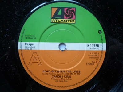 Carole King Read Between The Lines 7'' Atlantic K11725 EX 1982 Read Between The L