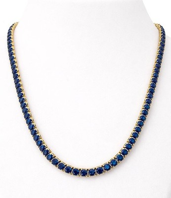 LAB CREATED 25 Cts BLUE SAPPHIRE NECKLACE 14K YELLOW GOLD PLATED - New With Tag