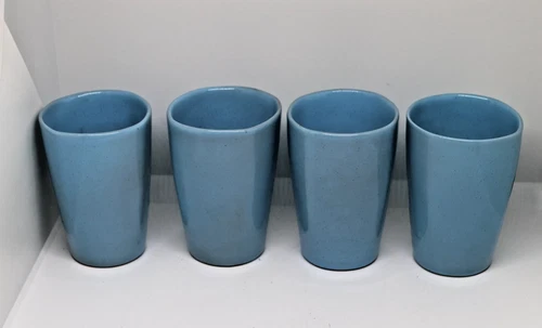 4 Vintage FRANKOMA Pottery # 5L Robin Egg Blue Tumblers  4-3/4" tall x 3.5" rim