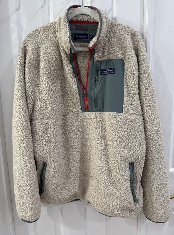 Vineyard Vines Womens Sherpa Fleece Pullover Quarter Zip Jacket Size Large