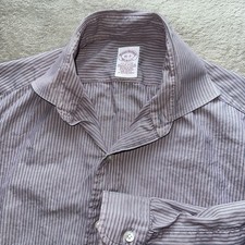 Vintage Brooks Brothers Makers Shirt Mens 15-2 Burgundy Stripe Made in USA