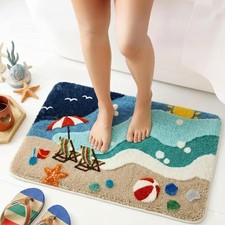 Blue Beach Starfish Shell Bathroom Rug 18x26 Inch Plush Absorbent Non Slip