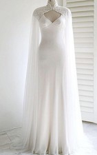 White Ivory Beaded Wedding Cape Sequin Halter Women Elegant Bridal Cape Cloak