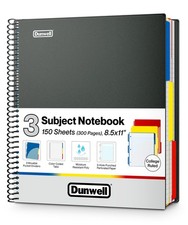 Dunwell 3-Subject College Ruled Notebook 8.5x11 Spiral Tabs Dividers Pockets