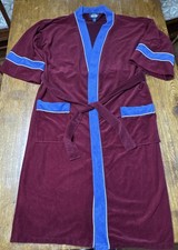 Vintage Towncraft Men Robe JC Penney Belted Size S/M Fleece Maroon Blue