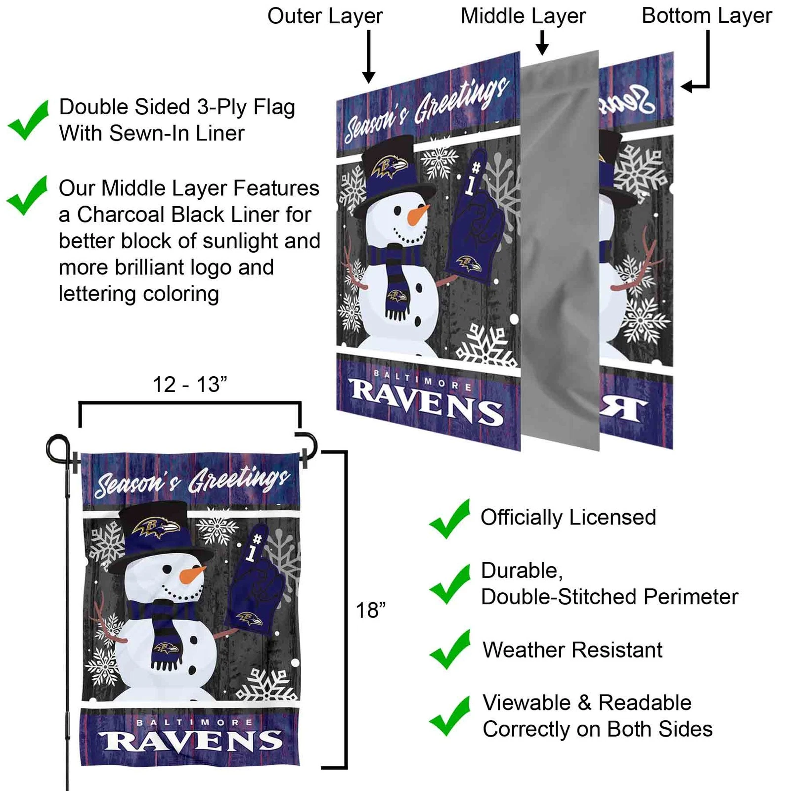Baltimore Ravens Holiday Winter Snow  Garden Yard Banner Flag