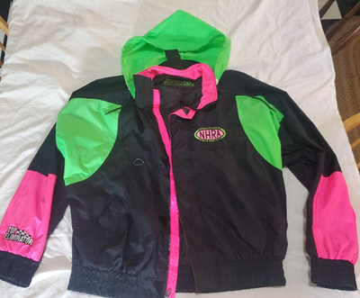 NHRA ドラッグレース ナイロンジャケット Vintage Black Neon Pink& Green NHRA Drag Racing Windbreaker Jacket