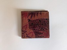 Vintage Small Brown Leather Wallet with leopard Design Change Purse, Cute