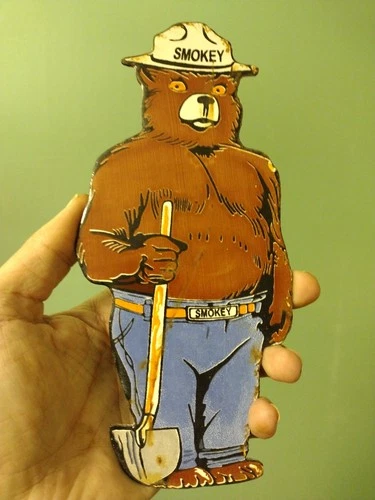 VINTAGE SMOKEY THE BEAR PORCELAIN SIGN OLD US FOREST SERVICE NATIONAL PARK FIRE