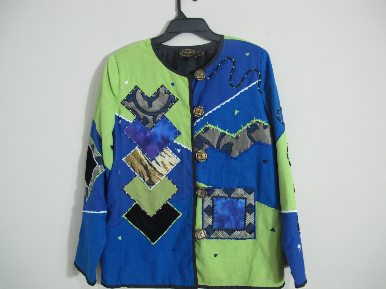 Julia Kin Patchwork Jacket Women's Size M Blue Gr… - image 4