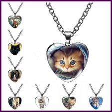 Cartoon Animal Cat Peach Heart Necklace Glass Heart shaped Pendant Necklace