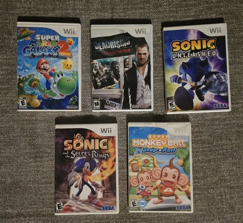 Nintendo Wii 5 Game Lot: Super Mario Galaxy 2, Dead Rising, Sonic, Monkey Ball