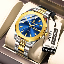 40MM POEDAGAR Quartz Men's Wristwatch Luxury Waterproof Stainless Luminous NEW