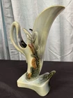 Statement Piece Ceramic Hull Pottery Vase Parchment & Pine Line 14” Tall
